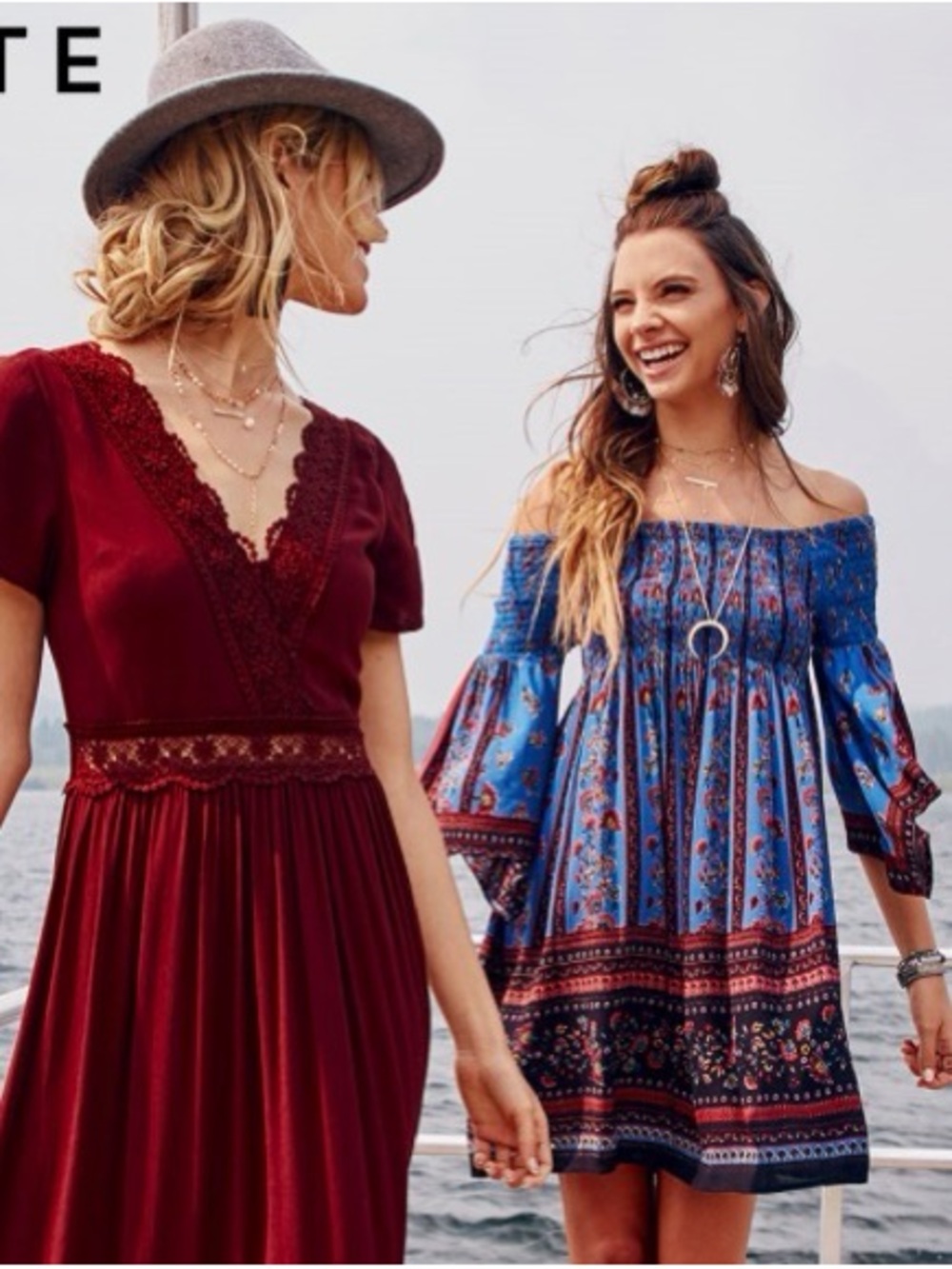 Altar'd State Burgundy Lace-Trim Maxi Dress